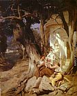 Henryk Hector Siemiradzki Canvas Paintings - By a Temple (Idyll)